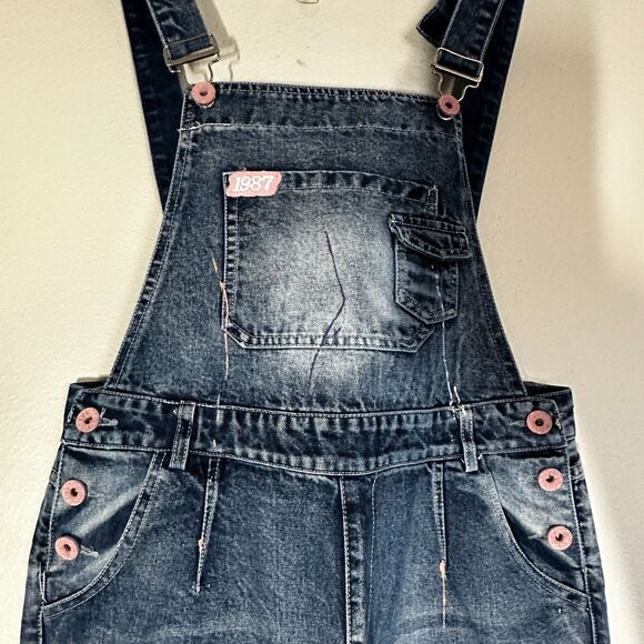 Yapai Vintage 1987 Overall Women Jeans Large 28 Blue Capri Mid Rise Denim - Picture 1 of 15